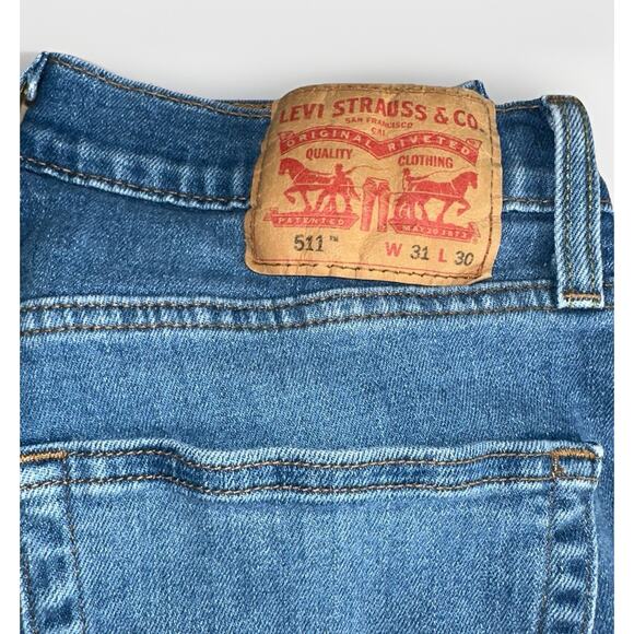 Levi’s Mens 31x30 Jeans Blue 511 Slim Fit Denim Stretch Mid Rise - Picture 4 of 9